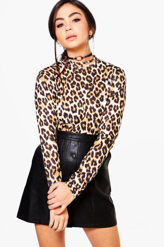 Robyn Leopard Print Roll Neck